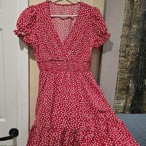 SHEIN Red and White Midi Dress